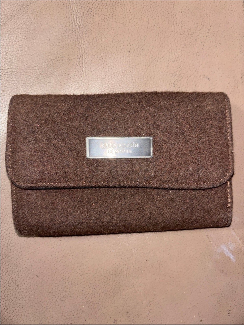 Vintage  Kate Spade brown felt trifold wallet